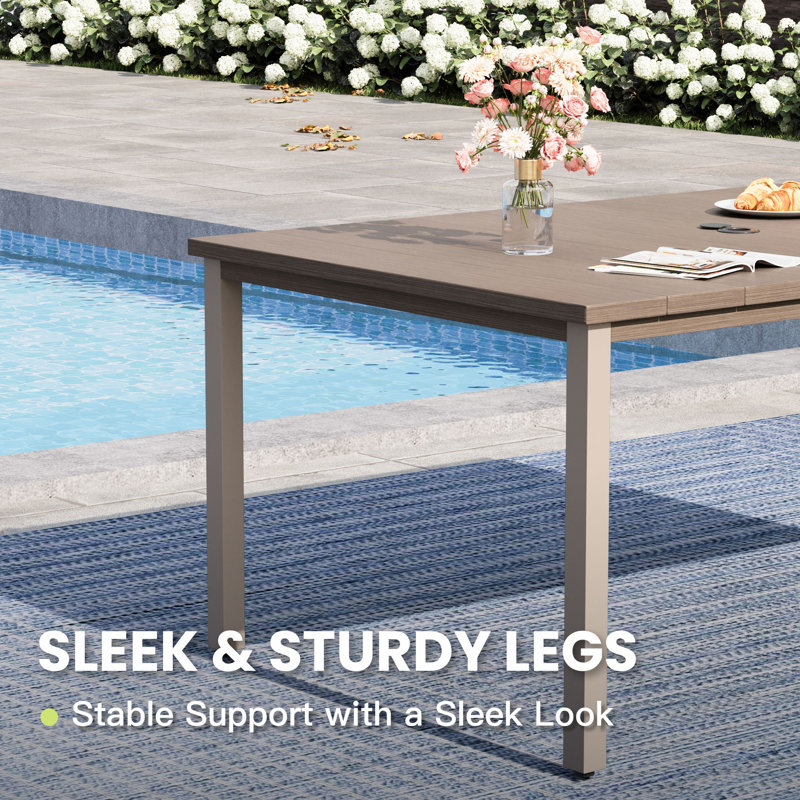 Rectangular Outdoor Patio Dining Table, Brush Wood Gray