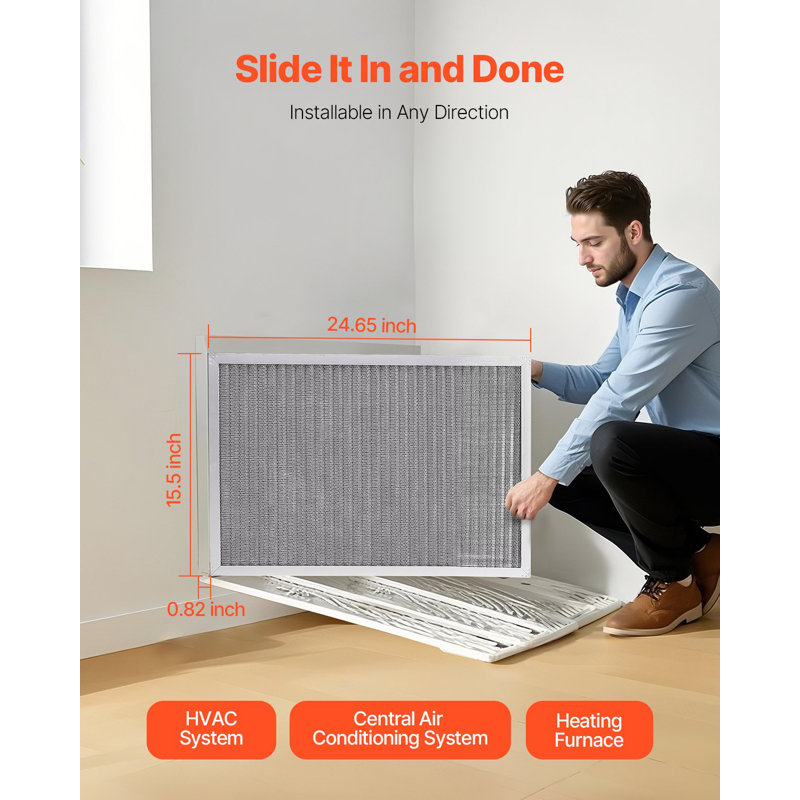 Electrostatic Air Filter, 16X25x1 Inch Washable And Reusable Aluminum AC/HVAC Furnace Filter, MERV 8 Long Lifetime,Home Or Office (Actual Size: 15.5 X 24.65 X 0.82 In)