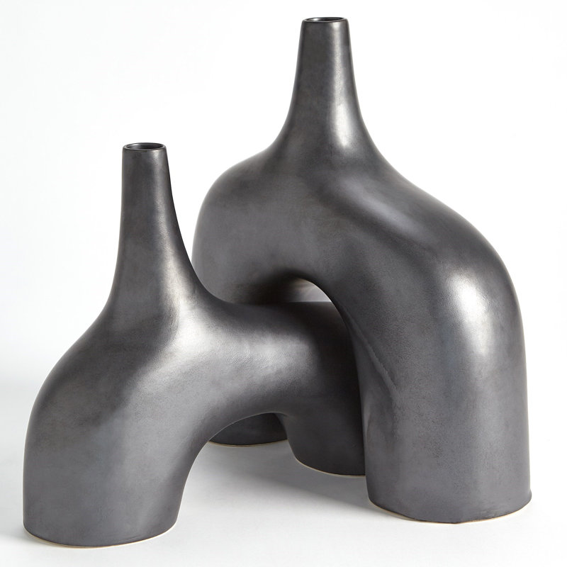Handmade Earthenware Table Vase, 10" H x 13" W x 4" D, Black