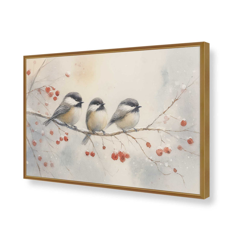 «Three Winter Songbirds», reproduction d'art, 16 po x 20 po, Or poli
