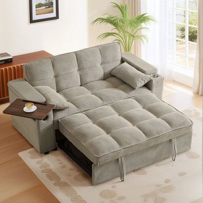 65"W Convertible 3 in 1 Sofa Bed, Pull Out Couch Loveseat Sleeper with Side Table&USB&Type-C Ports&Storage Armrests