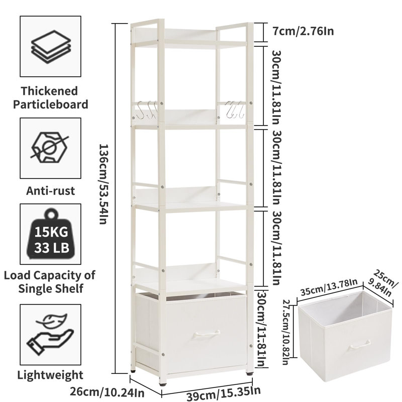 136cm H x 39cm W Metal Bookcase, White
