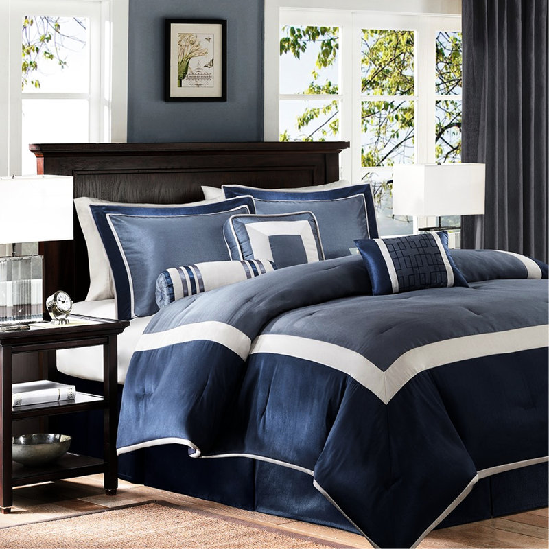 Couette King Marine - 7 pièces, rembourrage, coussins décoratifs, transforme la chambre en un espace de détente. 100 % coton. Taies d'oreiller et coussins inclus.