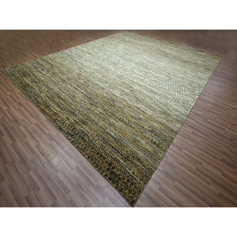 Tapis oriental brun surdimensionné 12 pi 1 po x 15 pi 1 po en laine pure avec poils bouclés
