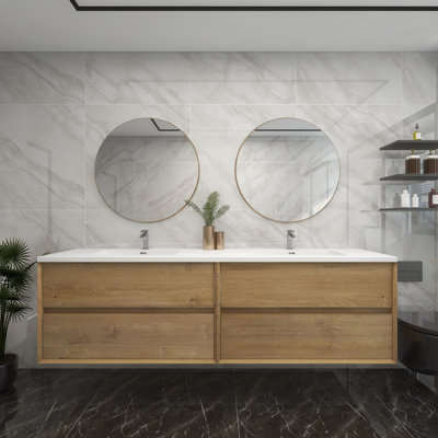 84" Wall-Mounted Double Sink Bathroom Vanity Set