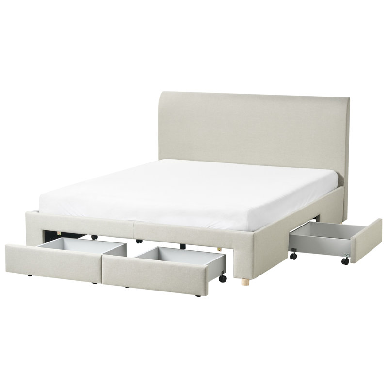 Bed with Storage Drawers Fabric SOUTRIN, Beige, European Kingsize (171 x 218 cm)