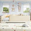 Grand lit rembourré pour enfants, cadre de lit Montessori en similicuir avec garde-corps amovibles, lit plateforme à profil bas pour garçons, beige