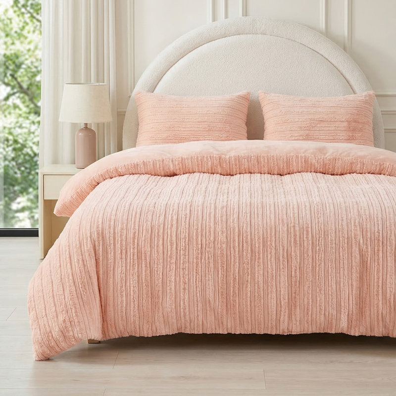 Polyester Solid Colour Sham with Pillow Shams, Double Duvet Cover + 2 Standard Pillowcases, Pink