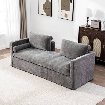 82.68" Wide Extra-Large Double-Seater Sofa, Chenille Upholstered, With Two Armrest Pillows And Two Backrest Pillows, Suitable For Bedrooms, Living Rooms, And Window Seating