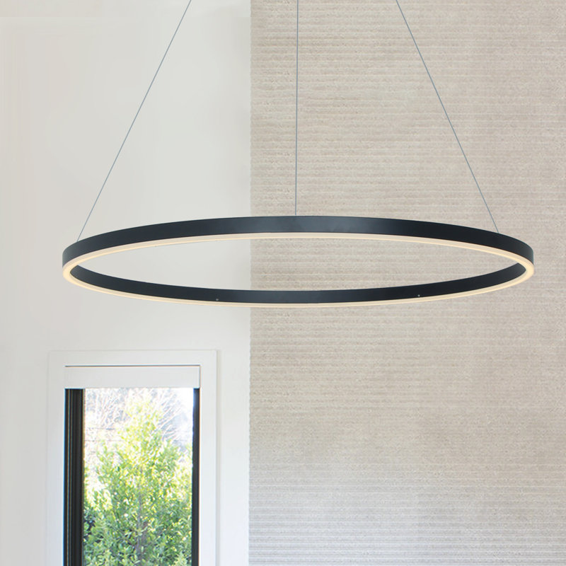 Stockham 1-Light Unique Geometric Chandelier Round Circle LED Kitchen Island Pendant, Matte Black, 3.5" H x 32" W x 32" D