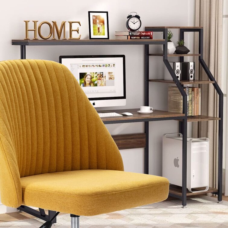 Latitude Run® Faux Leather Upholstered Home Office Desk Chair with Mid-back  Swivel Task Chair