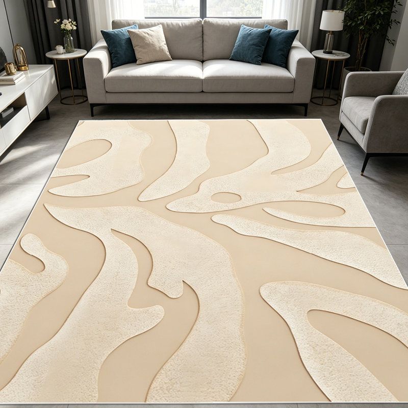 1PC Abstract Beige Organic Swirl Pattern area rugs for Living Room, Soft and Comfortable, Suitable for all seasons, easy-to-maintain, machine washable Indoor floor mat, Under Table Farmhouse suitable for dining table, bedroom, entryway, kitchen,