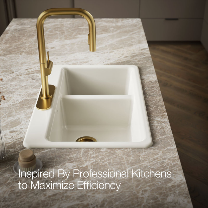 Riverby 33 In. Top-Mount Double-Bowl Kitchen Sink, 3 hole, Biscuit, Large/medium bowls