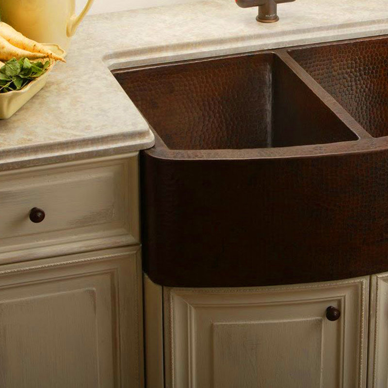 33'' L Double Bowl Copper Kitchen Sink