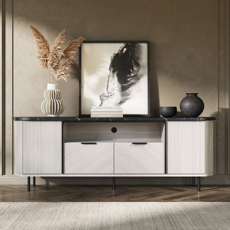 Moderne 68 po avec rangement et tablettes pour téléviseur de 75 po ou moins, meuble audio-vidéo, sable blanc