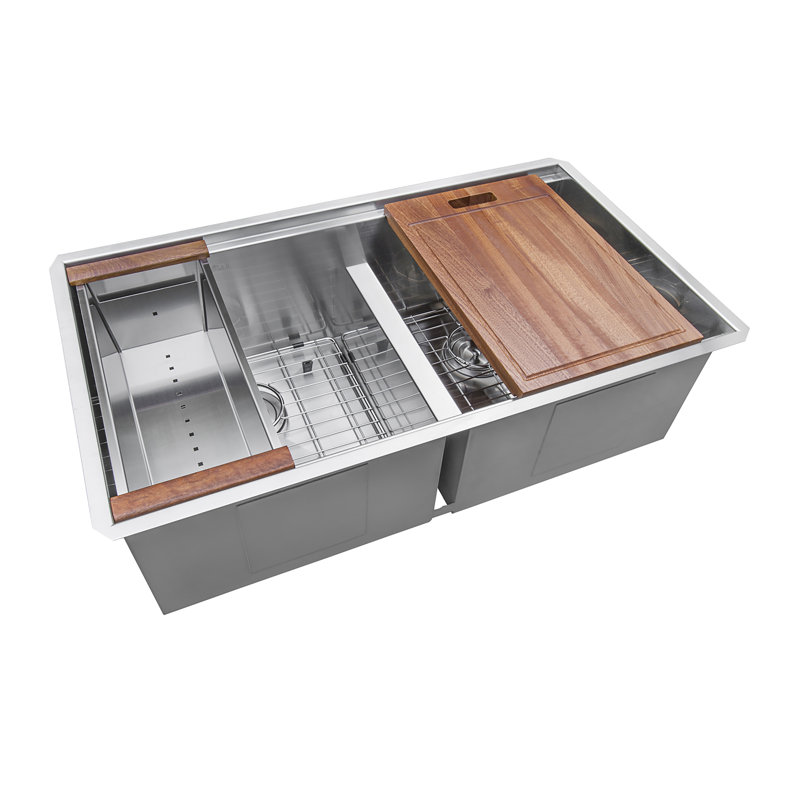 Ruvati 30-inch Workstation Ledge 50/50 Double Bowl Undermount 16 Gauge Stainless Steel Kitchen Sink