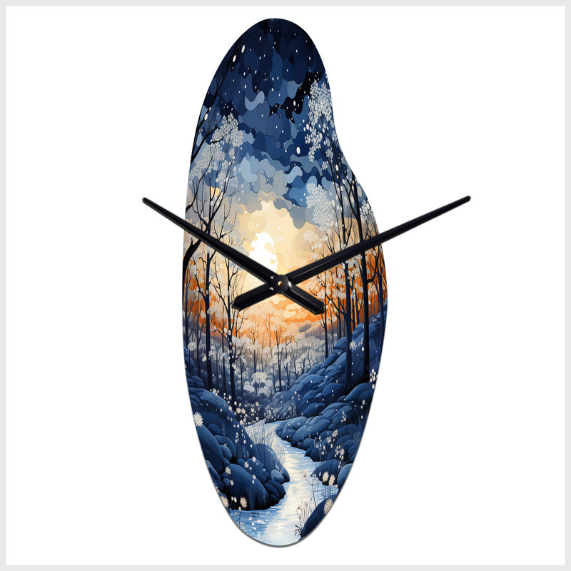 Forest Winter Blue Monochrome - Curved Shape Large Blue Wall Clock - Unique Shape, Large