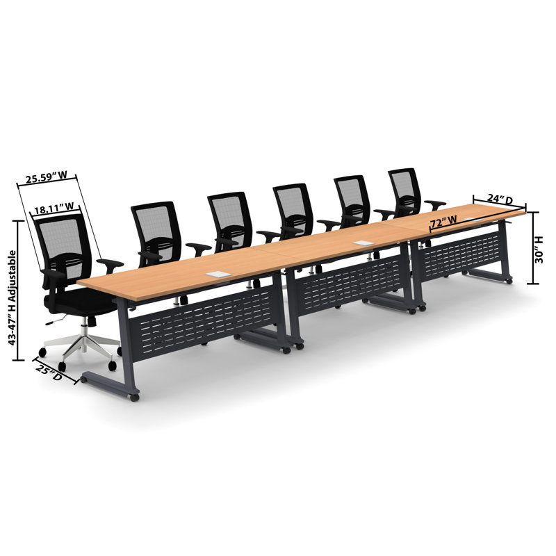 Rectangle 6 Person Flip Top 72'' L Modular Training Table and Chair Set with Casters and Modesty Panel and Cable Management