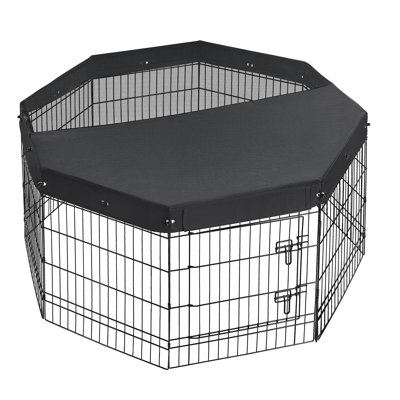 Parc pliable pour chien de 76 cm (30 pouces) avec 8 panneaux et couvercle, enclos intérieur en métal avec porte, cage de transport résistante pour chiots, convient aux chiens, chats et petits animaux, noir