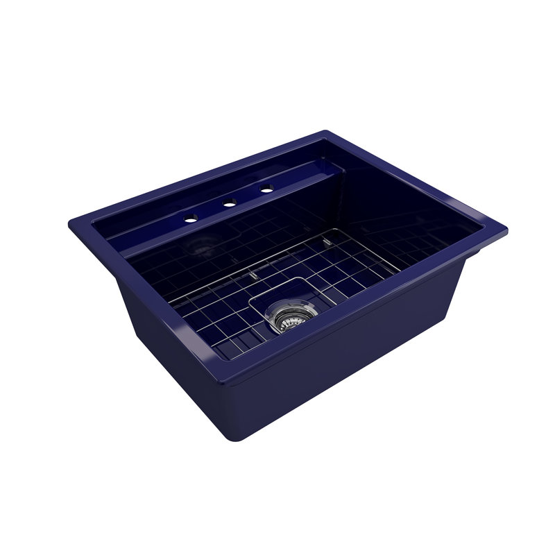 Baveno 27 in. L Dual Mount Single Basin Kitchen Sink, 3 hole, Sapphire Blue