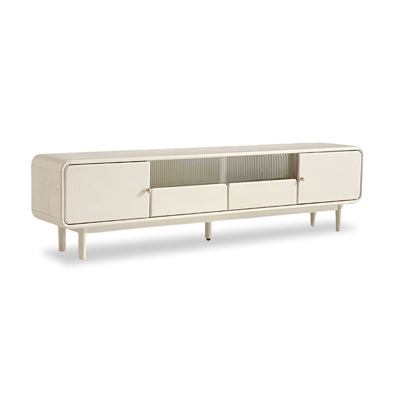 Meuble télé blanc en bois massif et verre,  70.87"