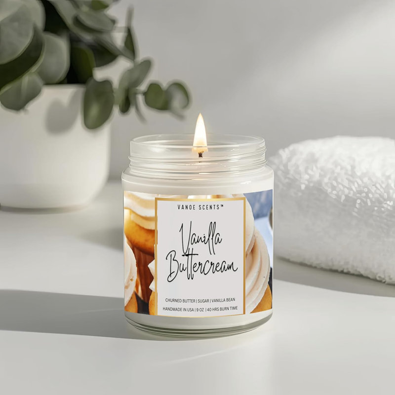  | Bougie parfumée vanille et crème au beurre | Durée de combustion de 40 heures | Pot transparent 9 oz avec couvercle doré