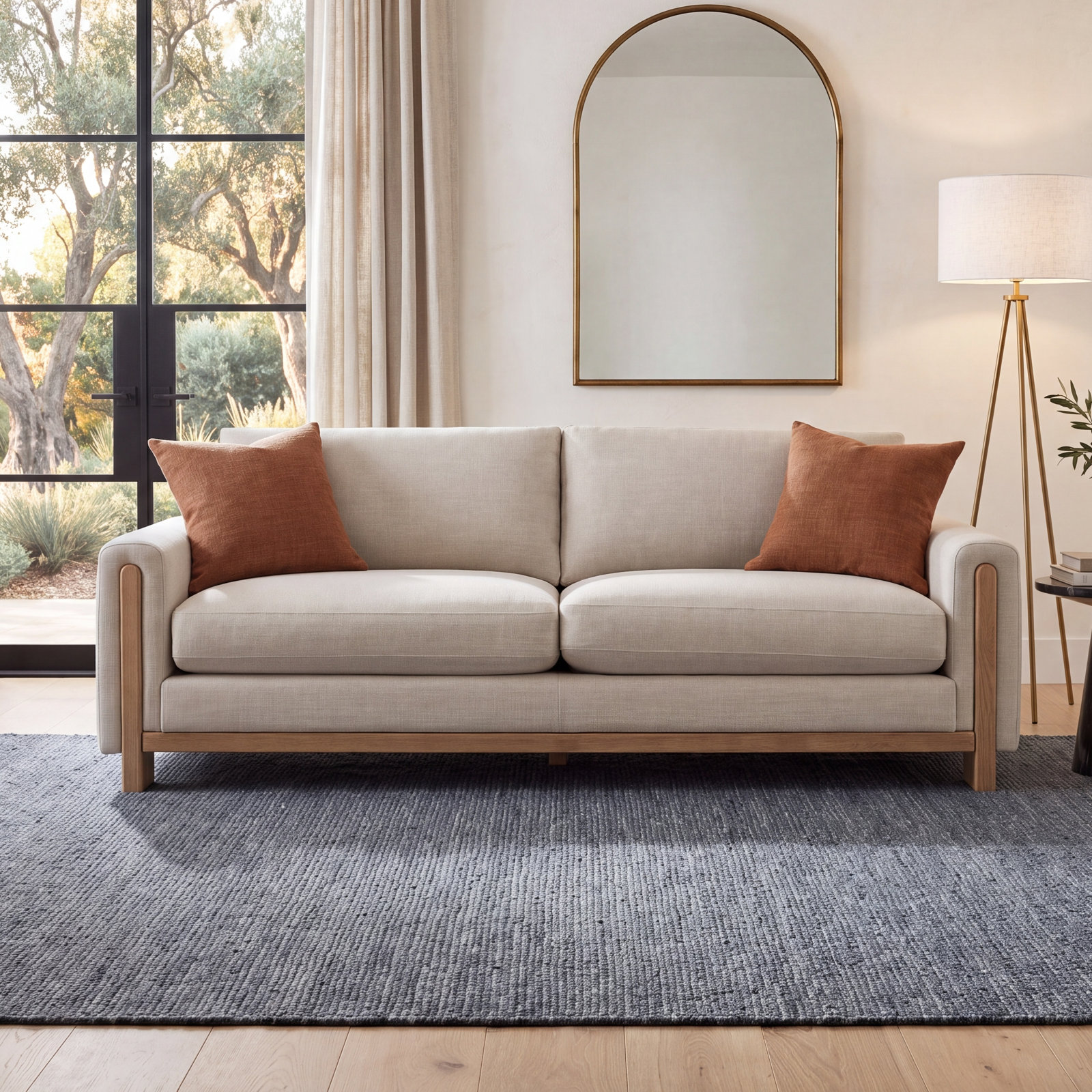 Adika 99" Upholstered Sofa, Effie Linen Performance Basketweave
