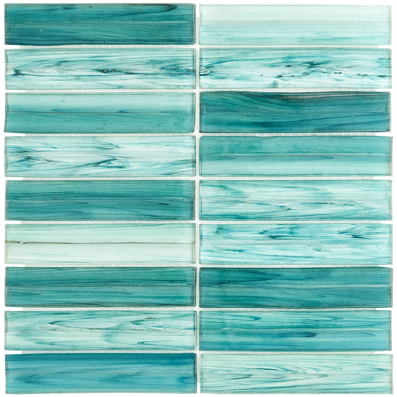 Tara Stacked 11.61" x 11.73" Molten Glass Mosaic Wall Tile (0.95 Sq. Ft. / Sheet), Turquoise