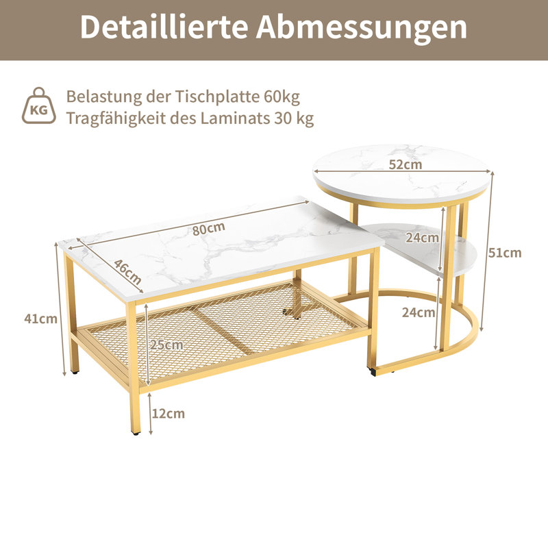 Akeira Coffee Table with Storage, Brushed gold