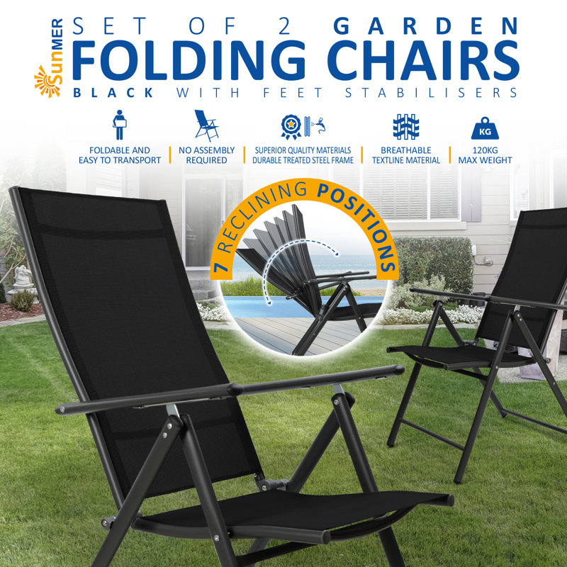 Moheez Folding Garden Chairs with 7 Reclining Positions, Black