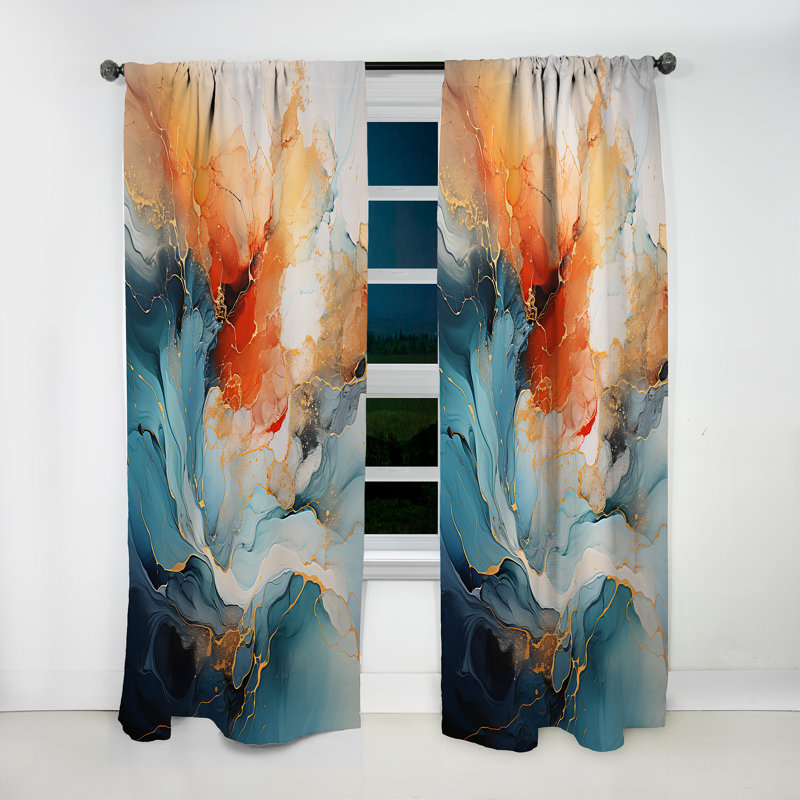 Teal Orange Bold Abstract Flow Collage II - Modern Curtain - Velvet Room Darkening - 1 Panel, 52" W x 63" L