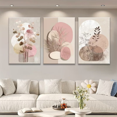 Ensemble de 3 toiles décoratives botaniques modernes aux tons blush, 40 x 30 cm (16 x 12 pouces) - Décoration de salon
