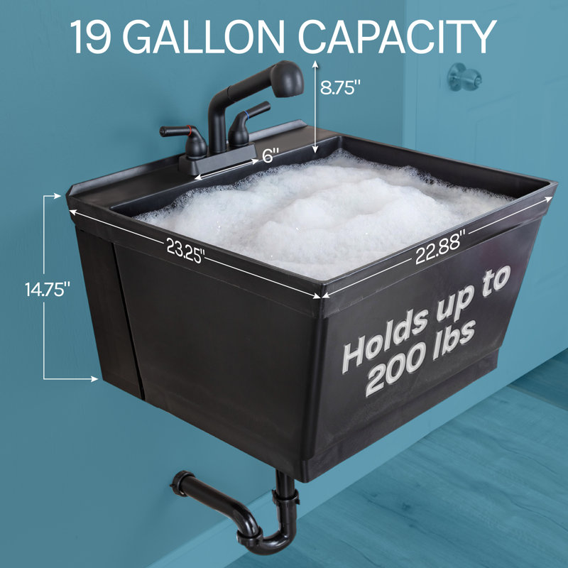23'' L x 24'' W Wall Laundry Sink with Faucet, Black, Matte Black