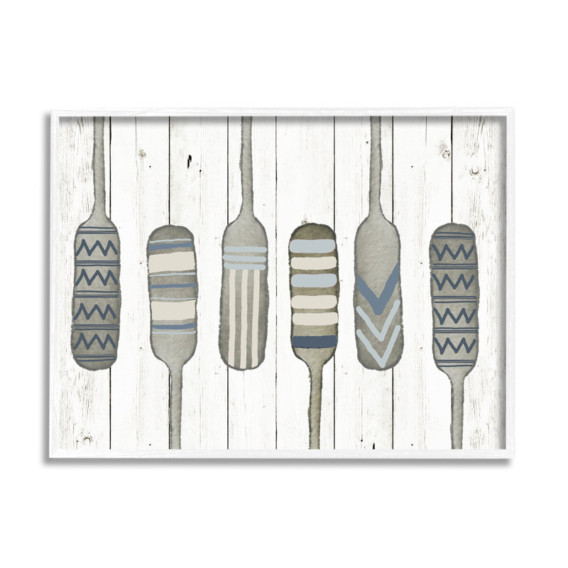 Motif géométrique de poteaux d'eau, H 20 po x l 20 po x P 1,5 po, Giclée encadrée blanc bord de mer