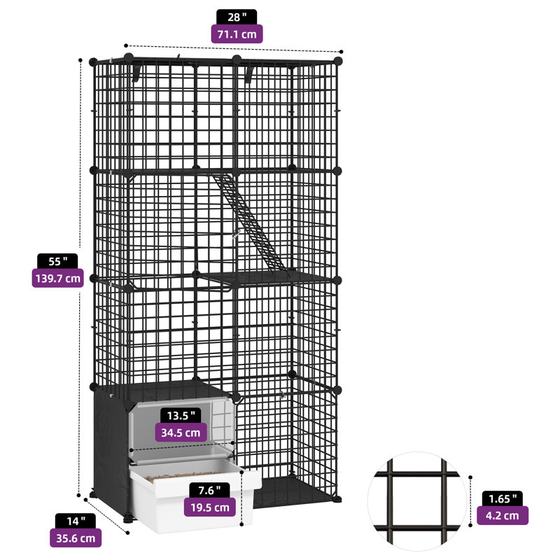 Cage à 4 niveaux avec bac à litière