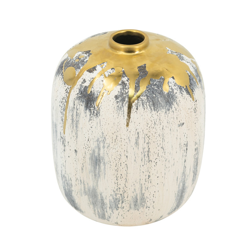 Vase à fleurs - 6,5 po de diamètre x 8 po - or / gris