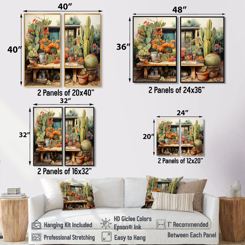 Cactus mexicain Oasis Impasto III - Paysages, décoration murale Mexique, 36" H x 48" W, Floater Frame, White