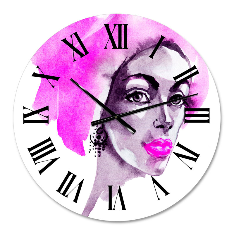 Afro American Woman Fashion Portrait - horloge murale moderne, Moyenne
