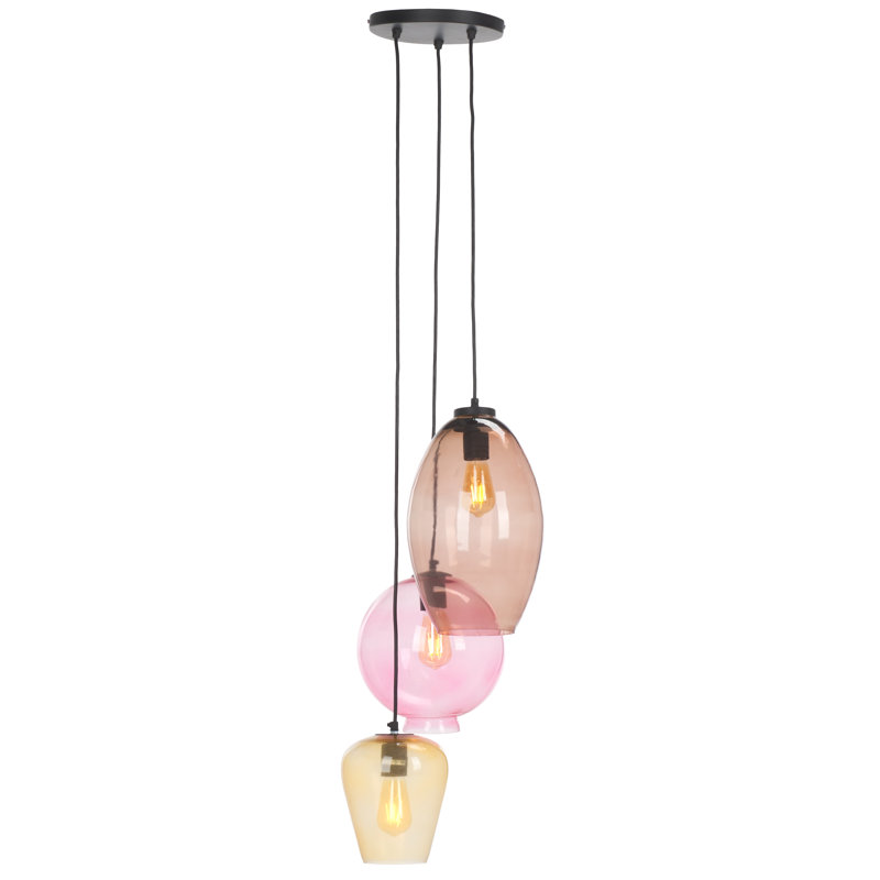 Keoni 3 Light Glass and Iron Pendant