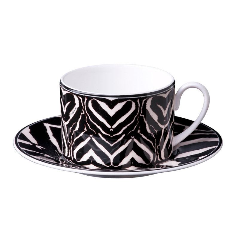 Tea Cup & Saucer ZEBRA Set of 2 in Luxury Box diam. 3.3in, H 2.3in, cap. 7.5 oz, Saucer diam. 6in