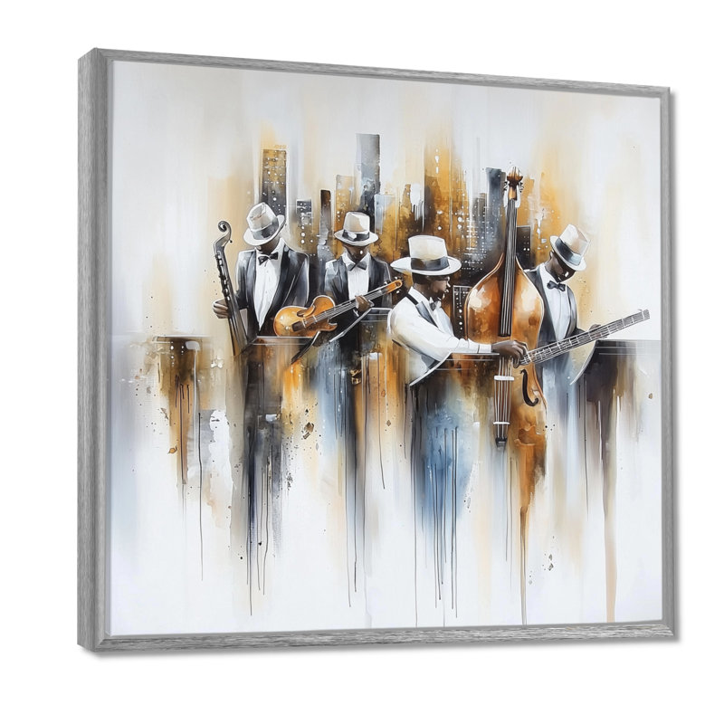 Abstrait Musiciens dans le studio III, Reproduction avec cadre flottant, H 36 po x l 36 po, Silver
