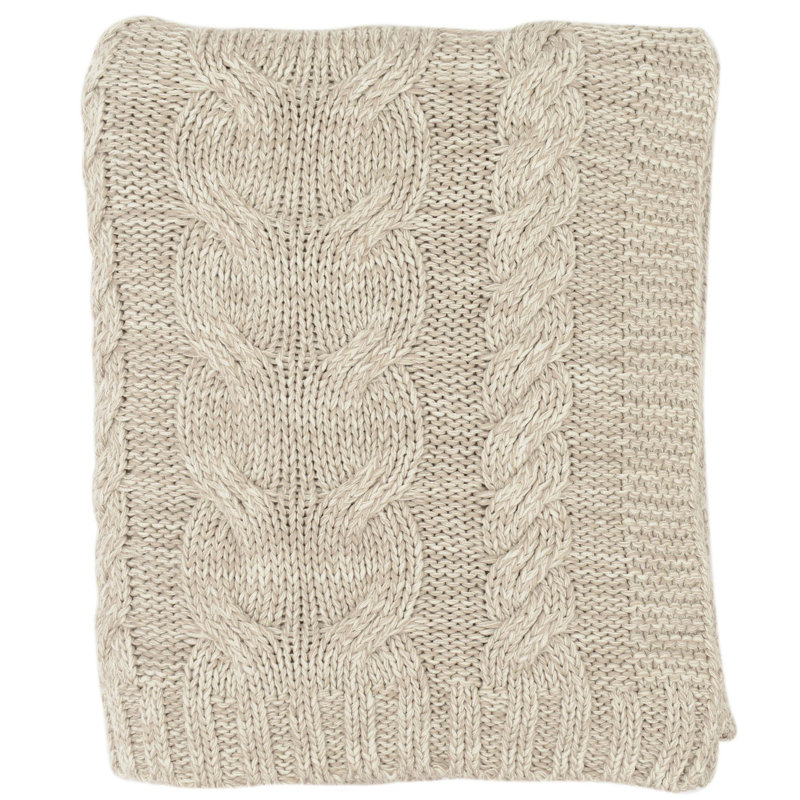 Chunky Braid Knitted Throw Blanket, Stone/Natural Marled