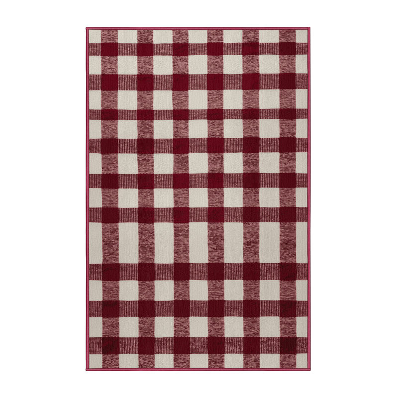 Tapis lavable en ruban à motif guingan, Rectangulaire 8 pi x 10 pi