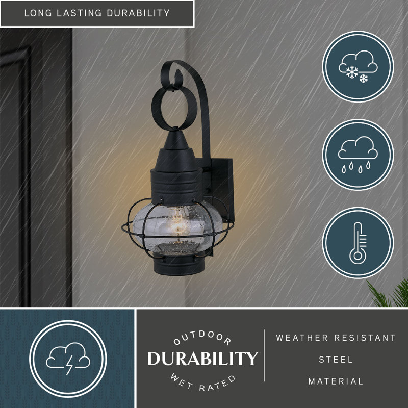 Lanterne murale d'extérieur en verre bullé Wellings, Noir texturé, H 18 po x l 10 po x P 11 po