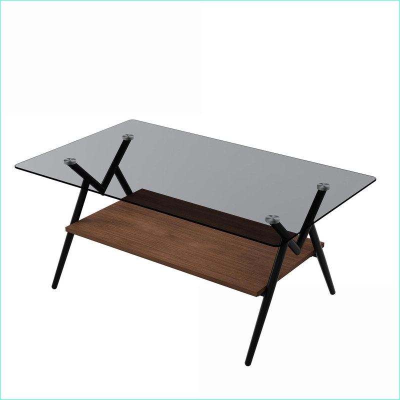 Table basse en verre trempé gris pour le salon, tablette en bois aggloméré brun, facile à nettoyer et durable, Gris