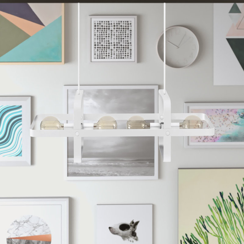 Luminaire suspendu géométrique à 4 lumières pour îlot de cuisine Rigby, Blanc