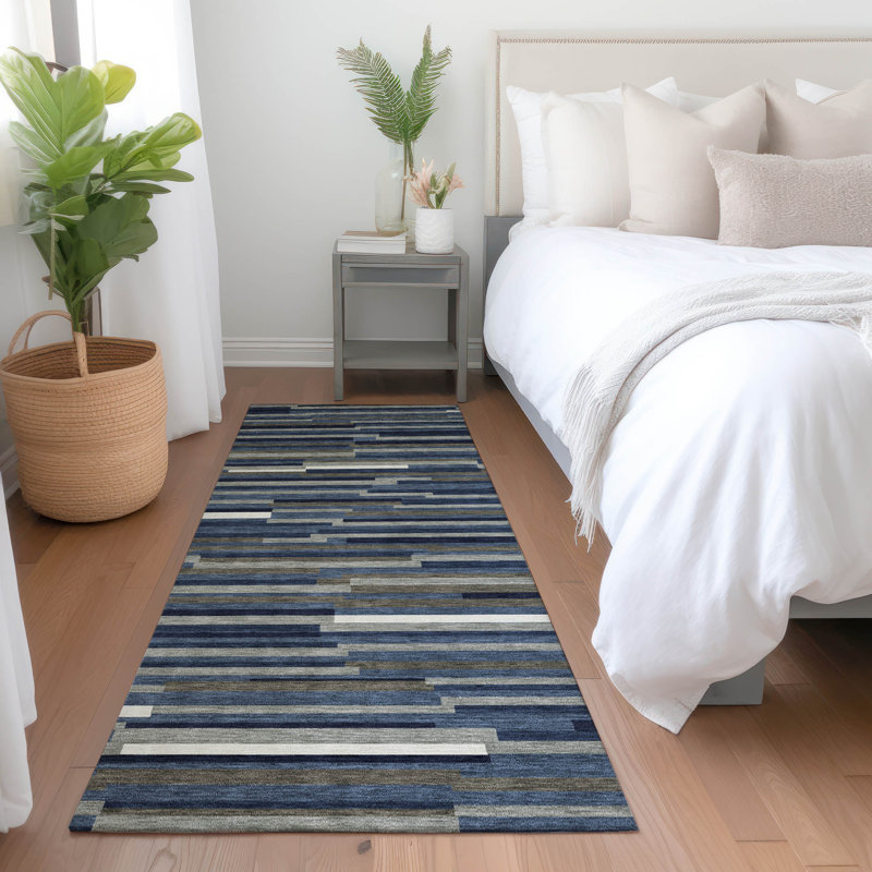 Premium Machine Washable Prisco Navy Rug, Runner 2'3" x 7'6"