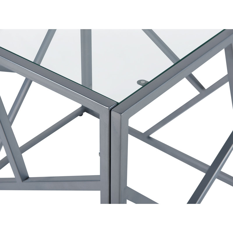 Marquise Glass Top Frame End Table, Silver