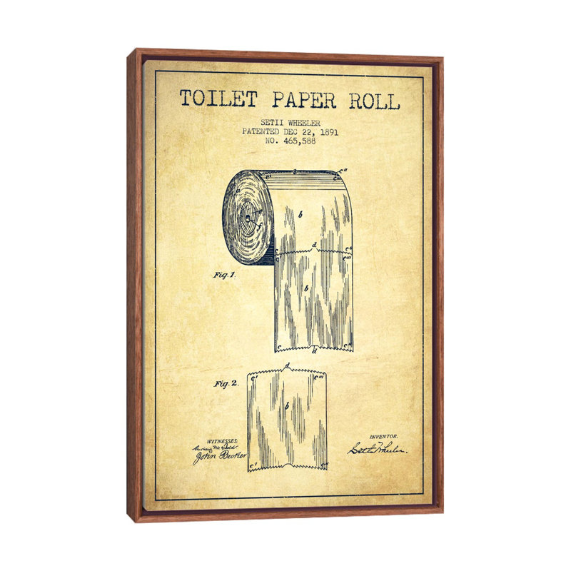 Papier hygiénique rétro, modèle de brevet - impression d'art mural, Brun, H 26 po x l 18 po