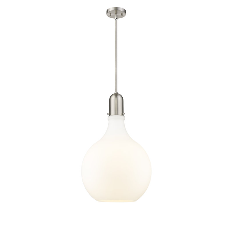 Luminaire suspendu sphère 1 lumière Krier, Blanc mat, H 57,75 po x l 15,75 po x P 15,75 po, Nickel satiné brossé